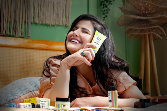 Actress Zareen Khan with her skincare products